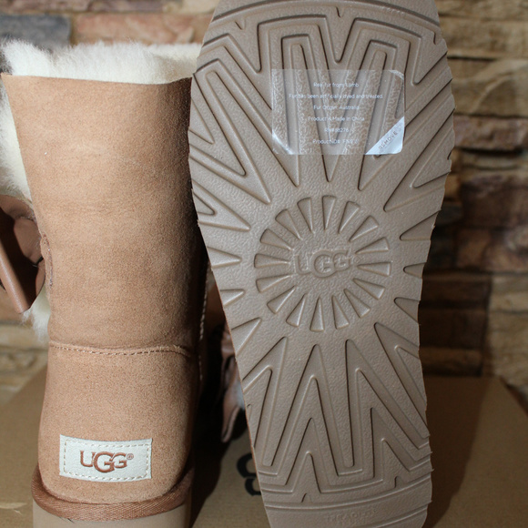 UGG DAELYN LEATHER BOW SUEDE BOOTS NEW! CHESTNUT - Picture 7 of 8